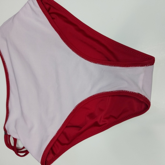 Red High Waited Bikini Bottom Criss Cross Sides - Picture 3 of 6
